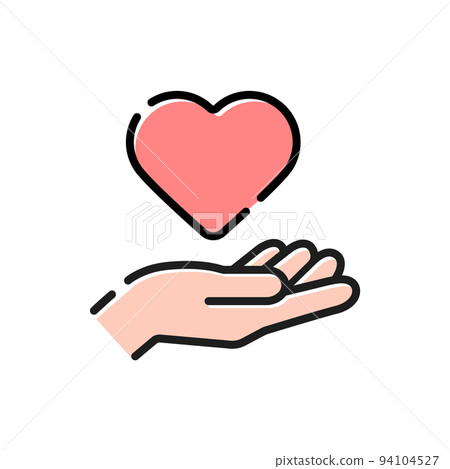 人手握心的線條圖標 — 愛、愛和心理健康的圖像材料 人手握心的線條圖標 — 愛、愛和心理健康的圖像材料 94104527