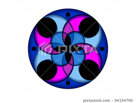 Mystical flower of fortune, colorful icon, sacred geometry, round logo template, geometric intersection of circles, vector illustration isolated on white background 94104700