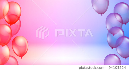 Red and violet flying balloons. 3d vector banner with copy space Red and violet flying balloons. 3d vector banner with copy space 94105224