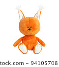 Cute plush orange squirrel isolated on white background. Soft toy for children. Toy forest animal. 94105708