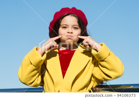 Silent as fish. Aint gonna say any word. Small girl wear fall outfit outdoors. Autumn secrets. Farewell to autumn. Last autumn beams. Idea for autumn leisure. Smiling little kid in hat sky background Silent as fish. Aint gonna say any word. Small girl wear fall outfit outdoors. Autumn secrets. Farewell to autumn. Last autumn beams. Idea for autumn leisure. Smiling little kid in hat sky background 94106373