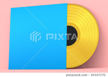 Black vinyl LP record with cover isolated on pink background. 94107270