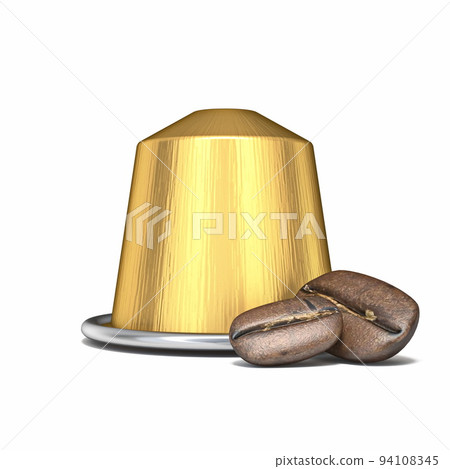 Golden coffee capsule with coffee beans 3D 94108345