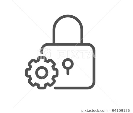 Lock line icon. Padlock cogwheel sign. Security settings symbol. Quality design element. Linear style lock icon. Editable stroke. Vector Lock line icon. Padlock cogwheel sign. Security settings symbol. Quality design element. Linear style lock icon. Editable stroke. Vector 94109126