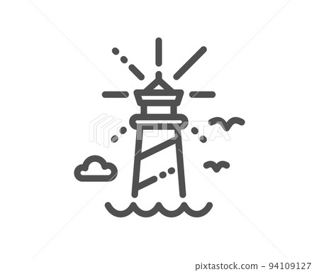 Lighthouse line icon. Beacon tower sign. Searchlight building symbol. Quality design element. Linear style lighthouse icon. Editable stroke. Vector Lighthouse line icon. Beacon tower sign. Searchlight building symbol. Quality design element. Linear style lighthouse icon. Editable stroke. Vector 94109127