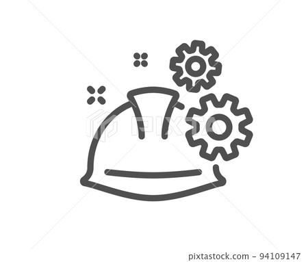 Engineering working process line icon. Engineer or architect helmet sign. Industrial job symbol. Quality design element. Linear style working process icon. Editable stroke. Vector Engineering working process line icon. Engineer or architect helmet sign. Industrial job symbol. Quality design element. Linear style working process icon. Editable stroke. Vector 94109147