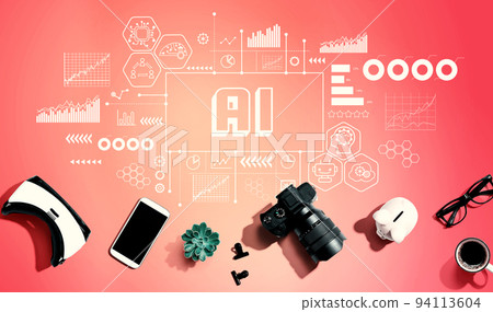 AI theme with electronic gadgets and office supplies AI theme with electronic gadgets and office supplies 94113604