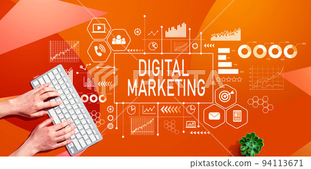 Digital marketing with person using computer keyboard 94113671