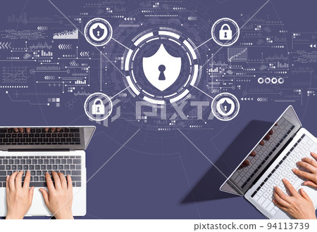 Cyber security theme with people working together 94113739