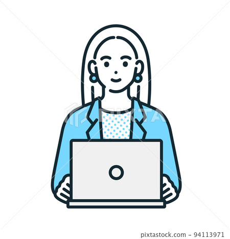 A woman who does desk work. Illustration material of a career woman working in the office. 94113971