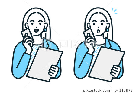 Have a meeting on your smartphone. Vector illustration material of a working woman. 94113975