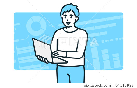 Engineer writing code. Illustration material of a man who does office work. 94113985