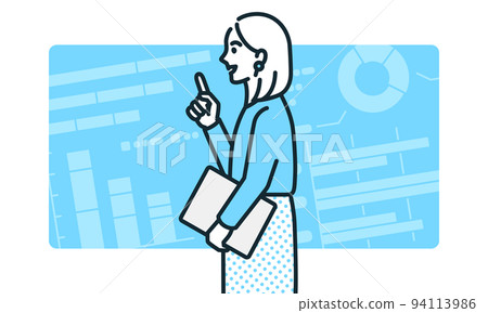 Illustration material of a woman who analyzed data and came up with an idea. 94113986