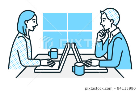 A state of fulfilling work from home. Illustration material of a couple who works remotely. 94113990