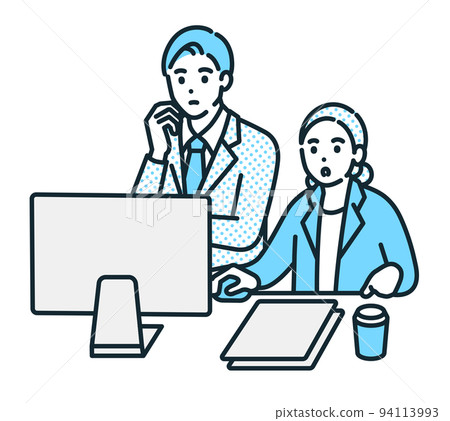 Business person confirming the problem. Illustration material of men and women to consult. 94113993