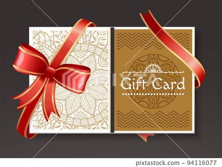 Festive Postcard with Red Ribbon and Bow Vector 94116077