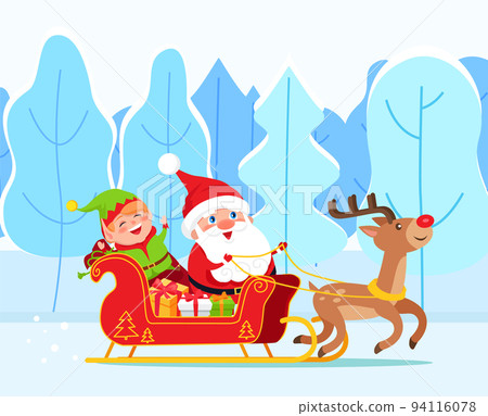 Santa Claus and Elf Riding Sleigh, Christmas Time 94116078