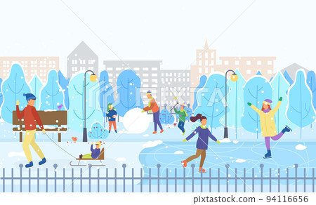 Winter City Park, Kids on Ice Rink Figure Skating Winter City Park, Kids on Ice Rink Figure Skating 94116656