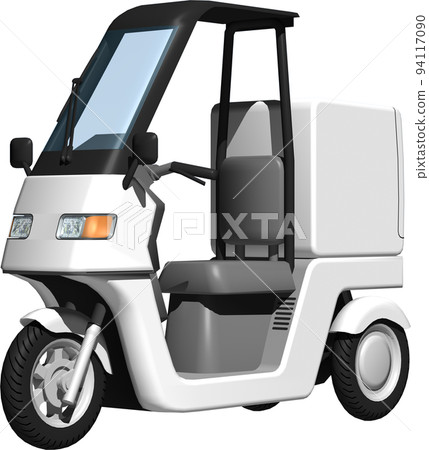 Illustration background transparent image of a white tricycle delivery bike used for delivery. 94117090
