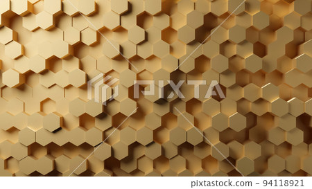 Hexagon abstract Gold background texture. 3d illustration, 3d rendering. 94118921