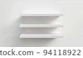3D rendering. Empty white shop shelf, retail shelf on grey background. 94118922