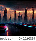 A car running at high speed in a near-future city 94119389
