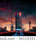 A car running at high speed in a near-future city 94119391