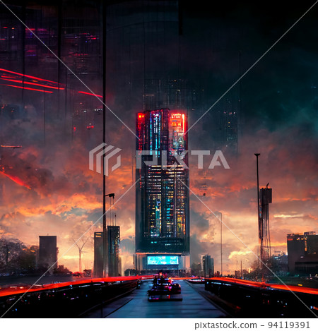 A car running at high speed in a near-future city A car running at high speed in a near-future city 94119391