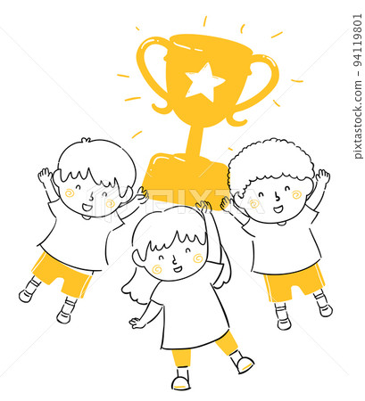 Kids Hold Gold Trophy Illustration 94119801