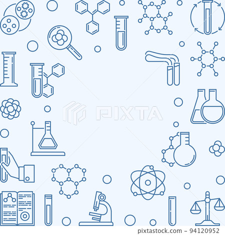 Chemistry square background with blue chemical outline icons 94120952