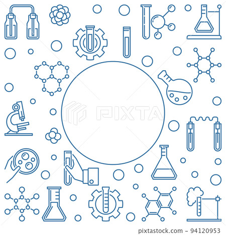 Chemistry outline blue vector frame on white background Chemistry outline blue vector frame on white background 94120953