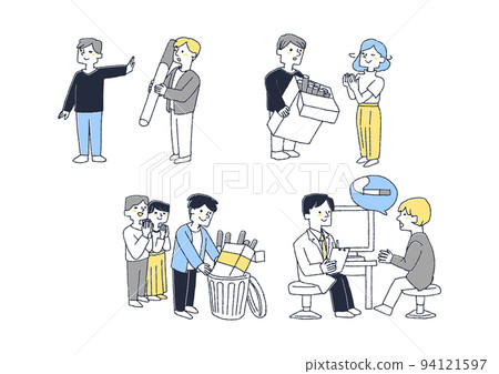 A set of people who overcame the temptation to smoke Comical hand-drawn characters Vector, line drawing and color 94121597