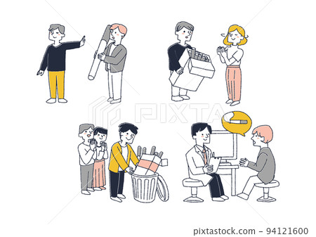 A set of people who overcame the temptation to smoke Comical hand-drawn characters Vector, line drawing and color 94121600