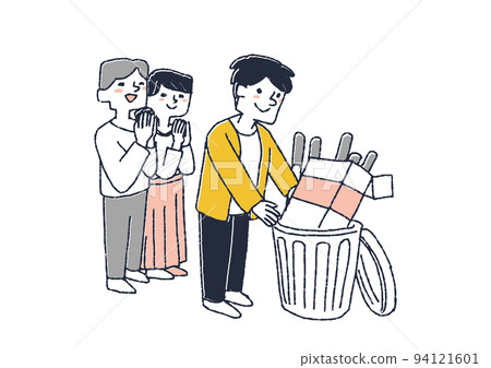 A man who throws a box of cigarettes into a trash can and a friend who praises him People who have overcome the temptation to smoke A man who throws a box of cigarettes into a trash can and a friend who praises him People who have overcome the temptation to smoke 94121601