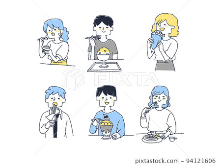 A set of people eating sweets deliciously A set of people eating sweets deliciously 94121606