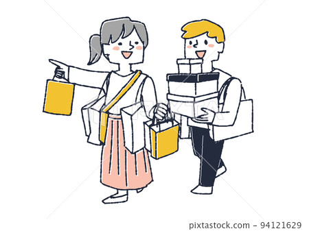 Men and women doing a lot of shopping People shopping online and at sales at physical stores Men and women doing a lot of shopping People shopping online and at sales at physical stores 94121629