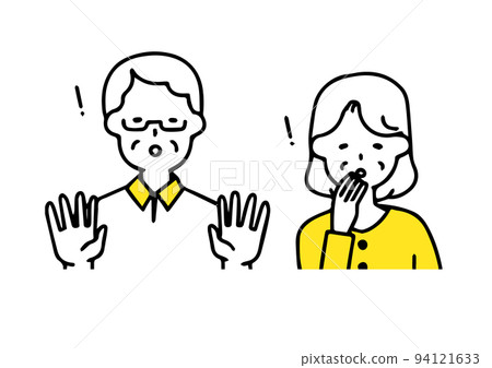 一對簡單驚訝的老年男子和老年婦女 一對簡單驚訝的老年男子和老年婦女 94121633