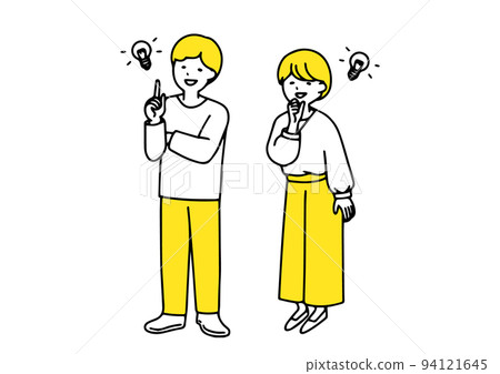 Full body illustration of a simple man and woman who came up with an idea Full body illustration of a simple man and woman who came up with an idea 94121645