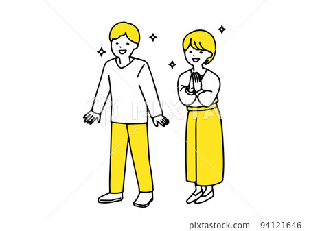 A simple full-body illustration of a couple who looks very happy A simple full-body illustration of a couple who looks very happy 94121646