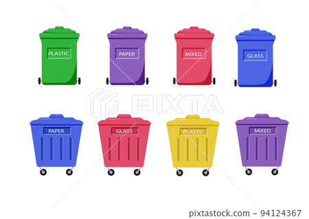 A set of colored garbage cans, a container for sorting waste, zero waste recycling, vector illustration 94124367