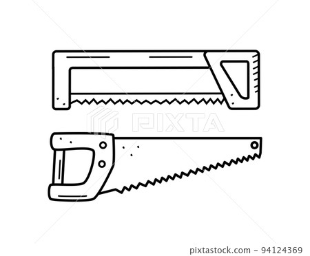 Hand saw doodle cartoon style. Vector illustration of the working tool hacksaw isolated on white. 94124369