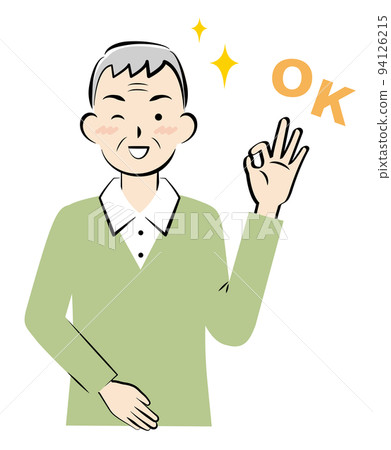 一位身著便衣的老人給出 OK 的手勢 94126215