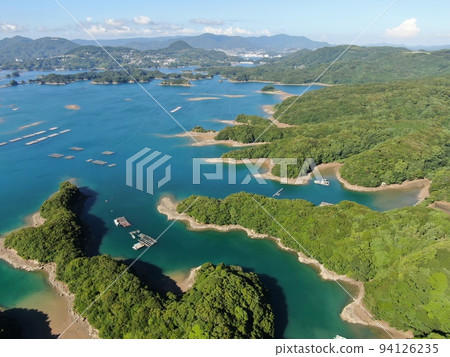 Aerial view of Kujukushima from above Shirahama Seaside Park in Sasebo City 94126235