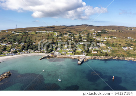 Aerial view of the pier at Leabgarrow on Arranmore Island in County Donegal, Republic of Ireland Aerial view of the pier at Leabgarrow on Arranmore Island in County Donegal, Republic of Ireland 94127194