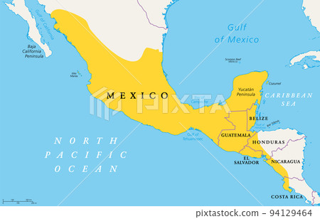 Location of Mesoamerica, political map. Historical region and cultural area in southern North America and most of Central America, from Mexico to Costa Rica, where pre Columbian societies flourished. Location of Mesoamerica, political map. Historical region and cultural area in southern North America and most of Central America, from Mexico to Costa Rica, where pre Columbian societies flourished. 94129464