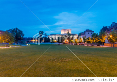 Night view on field on Mill Island in Bydgoszcz, Poland. 94130157