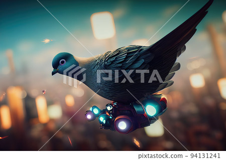 flying futuristic pigeon cartoon style flying futuristic pigeon cartoon style 94131241