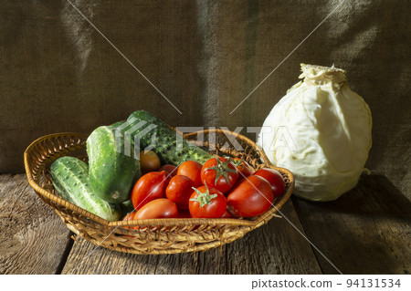 Still life with cabbage cucumbers and tomatoes Still life with cabbage cucumbers and tomatoes 94131534