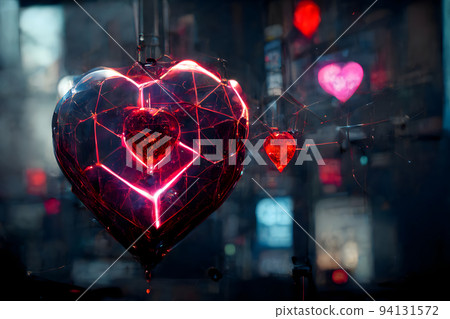 cyberpunk neon high-tech heart in night city environment, neural network generated art painting 94131572