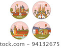 Spain architecture and Spanish famous landmark buildings. Vector isolated icons 94132675